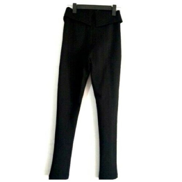 Black Stud Fold Over Waist Stretch Pants - Picture 5 of 5